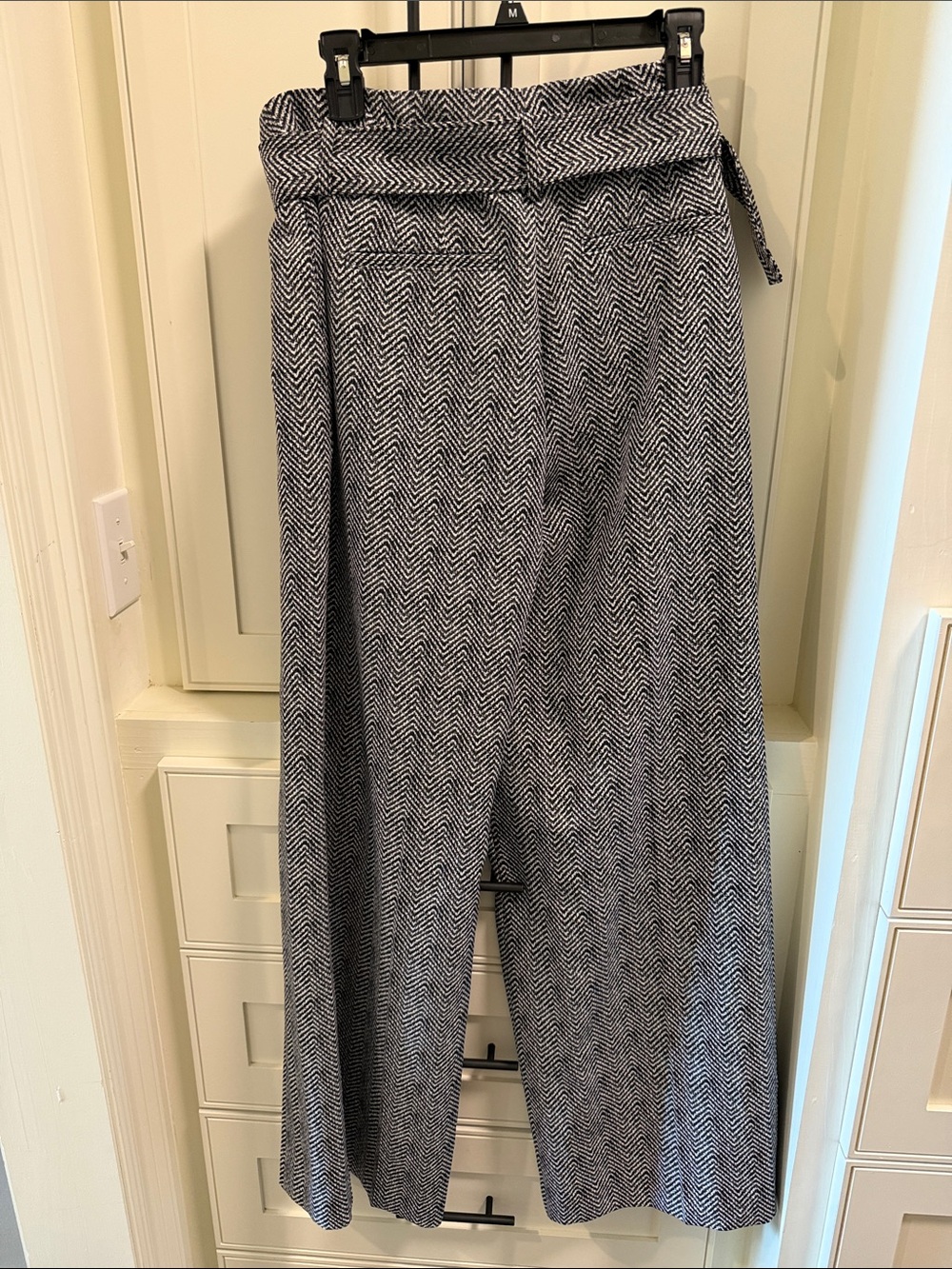 White House Black Market Black & White Herringbone Wide-Leg Paperbag Pants - Picture 2 of 4